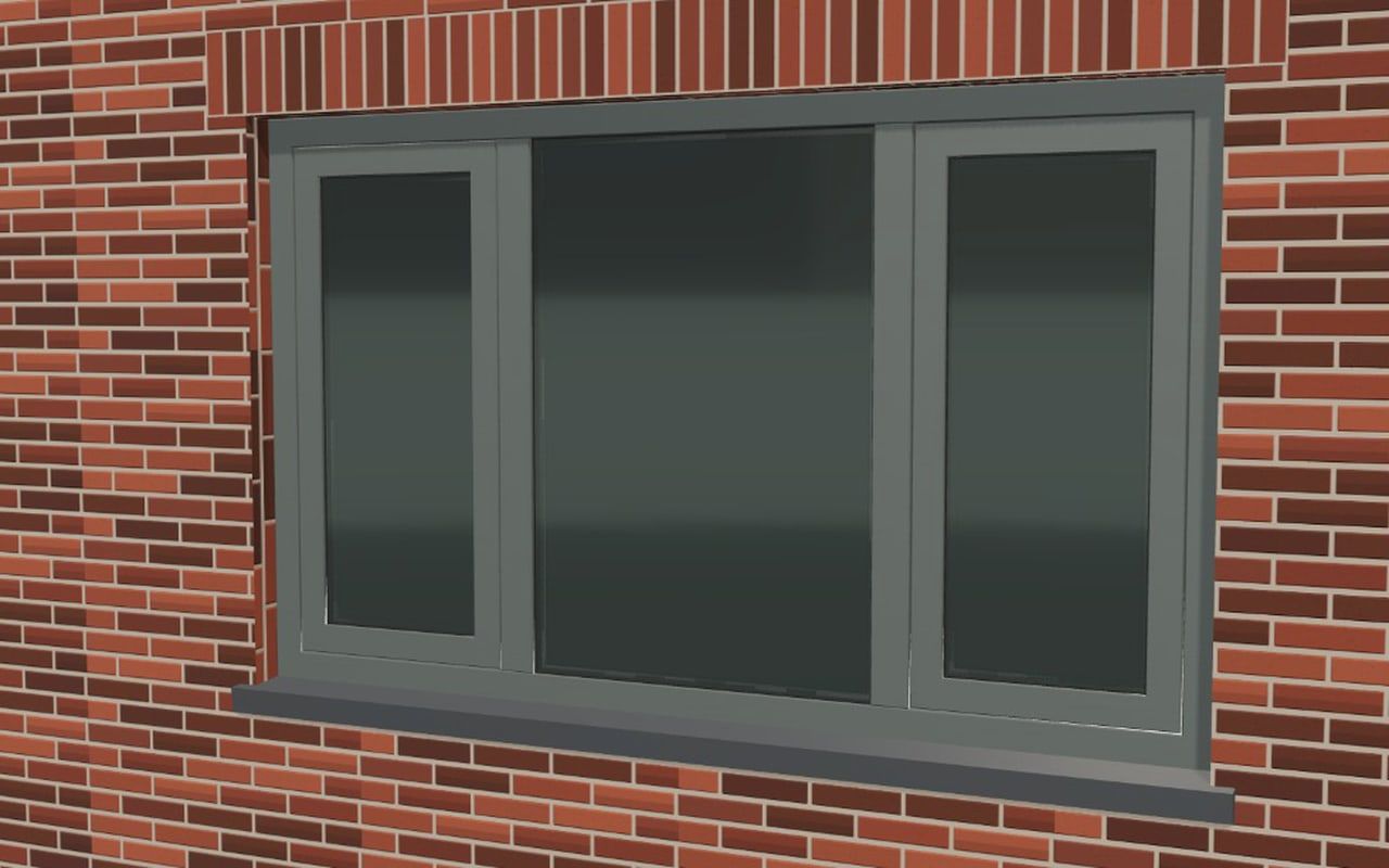 Kunststof kozijn in een bakstenen gevel dat in 3D van kleur wisselt