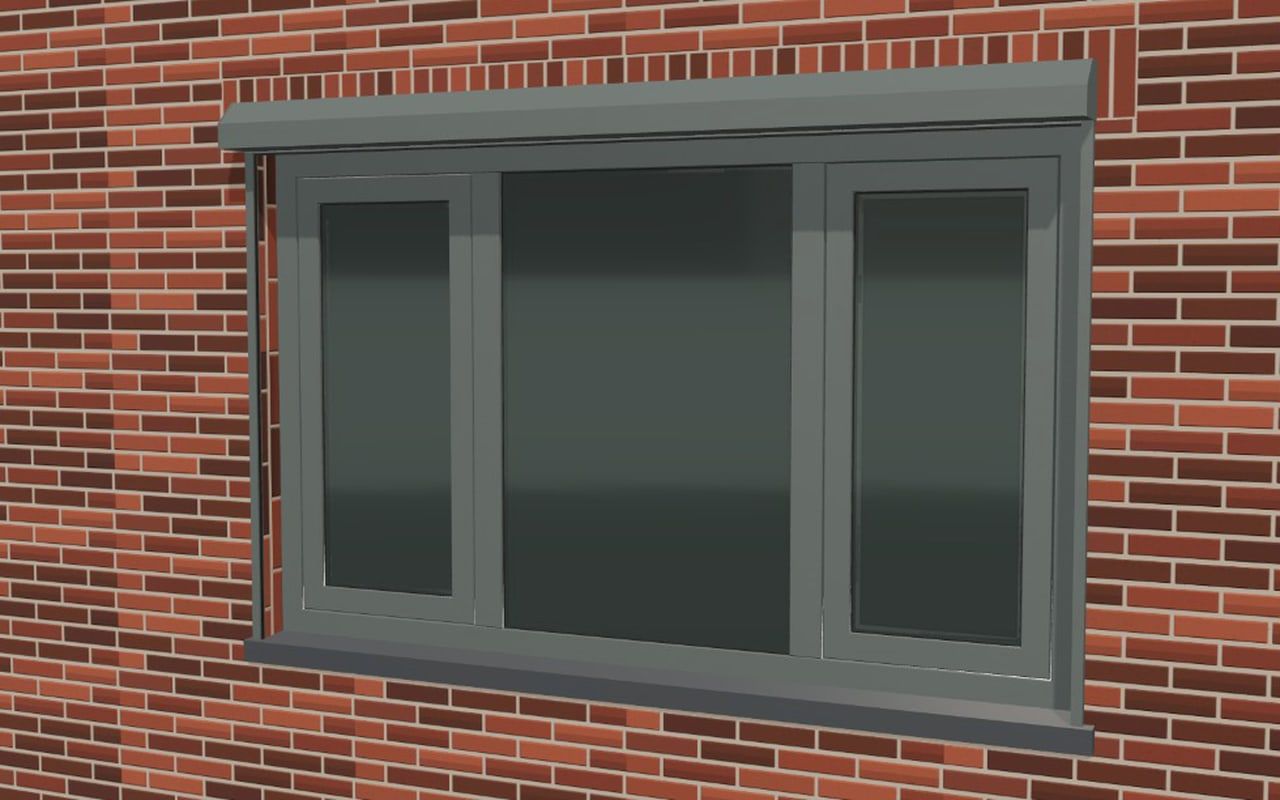 Opbouwrolluik dat in 3D voor een antraciet kozijn zakt en weer opgaat